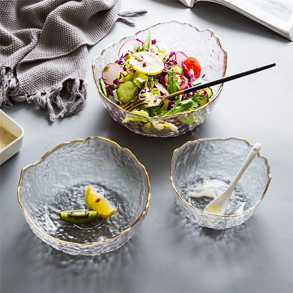 Salatschüssel, Abendessenschüsseln, Ramenschüsseln, Glas-Rührschüssel-Set, 3 Stück Allzweck-Salat-Servierschalen, für Suppe, Popcorn, Snack, Obst, Nudeln, Haferflocken, Frühstück