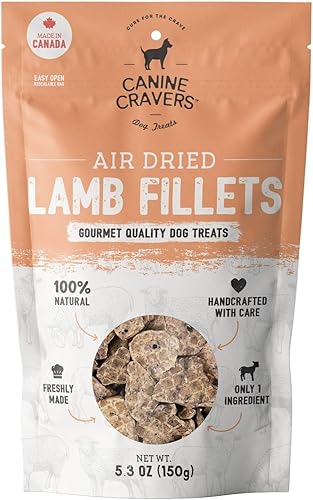 Canine Cravers - Golosinas para perros de un solo ingrediente Filetes de cordero premium Alimento hipoalergénico secado al aire para mascotas Sin