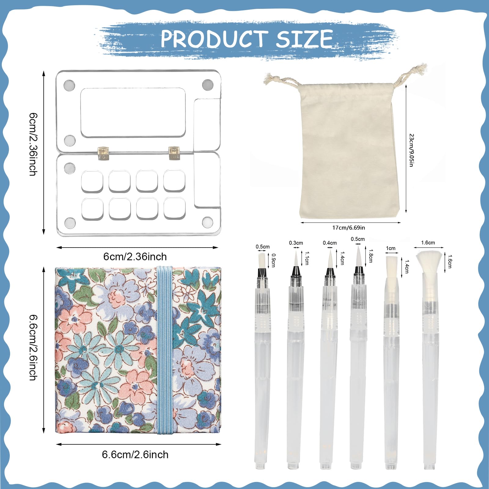 Domigard Mini Portable Watercolor Palette Set,Pocket Artist Watercolor Paper Pad Watercolor Sketch Book Travel Set,Watercolor Brushs with Binder Clips for Painters Artists Students (Purple Flowers)