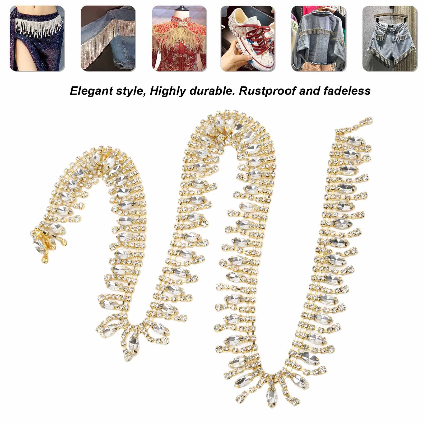 Jenngaoo Nappa Strass Trim, 1 Yard Catena con Nappa di Strass con Frange Luccicanti Decorazione Frangia Strass Nastro per Scarpe, Borsa, Decorazione di Nozze