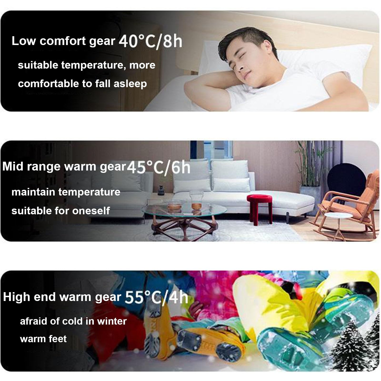 Calze Riscaldabili con Batteria, Grande Superficie di Riscaldamento, 2×4000mAh Calze Termiche Ricaricabili, 3 Livelli di Calore, per Sport, Sci, Campeggio, Ciclismo