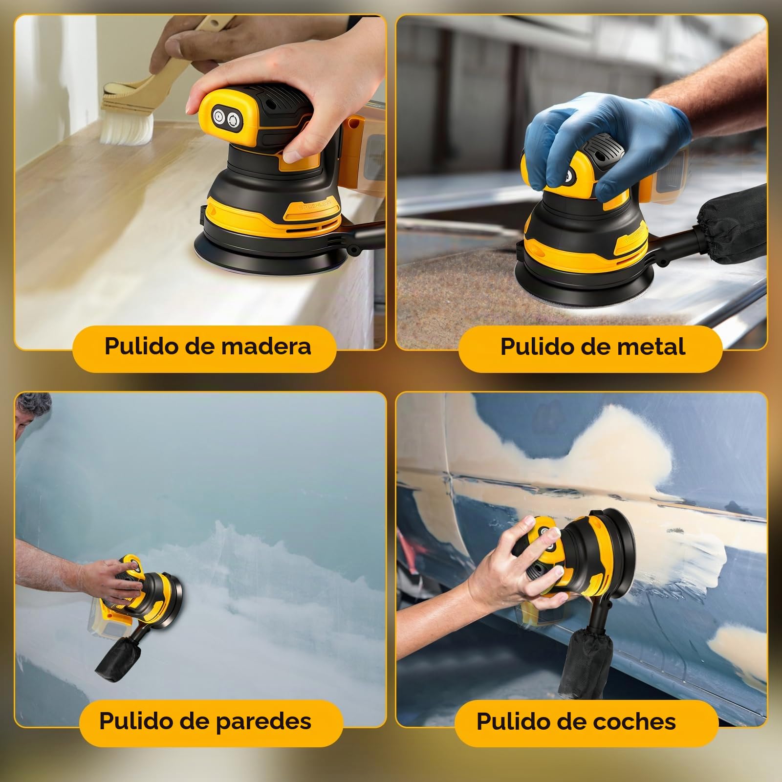 Lijadora orbital aleatoria inalámbrica de 11000 rpm, compatible con baterías DEWALT 20 V. Incluye bolsa para polvo, cubierta protectora y papel de lija para lijar y pulir
