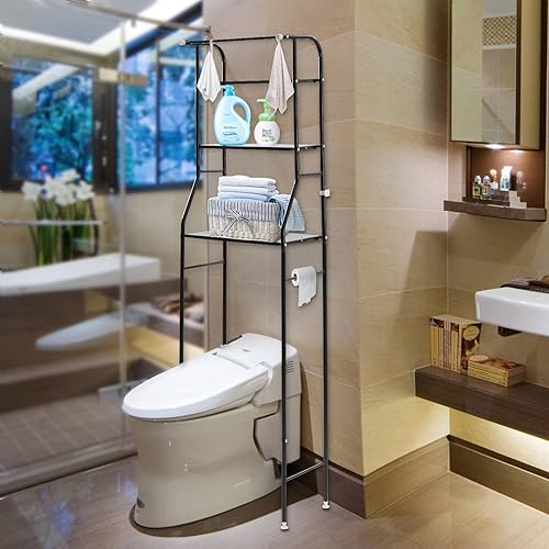 Miniatura 7 de Organizador de baño, almacenamiento sobre el inodoro, estantes ajustables para habitación pequeña, ahorra espacio, independiente sobre el inodoro