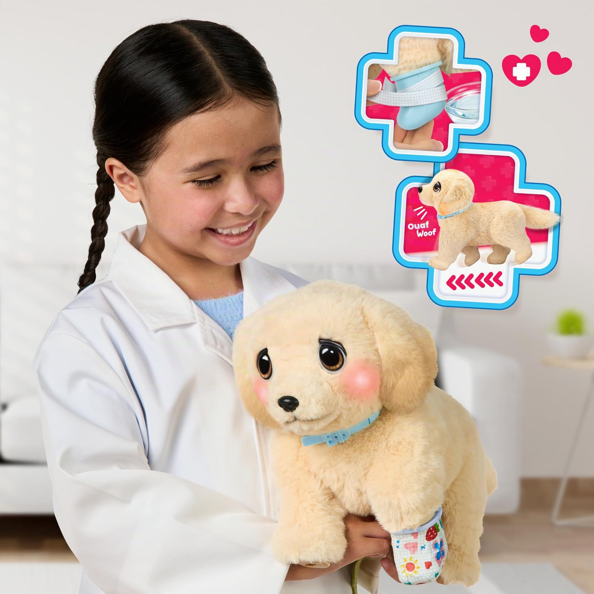 Little Live Pets Ouchies – Cooper The Retriever Puppy, Soigne Ton Animal comme Un vétérinaire, Pose Un plâtre, Chiot Qui Marche et Caisse de Transport, Joue à l'infini, Plus de 50 Sons et réactions
