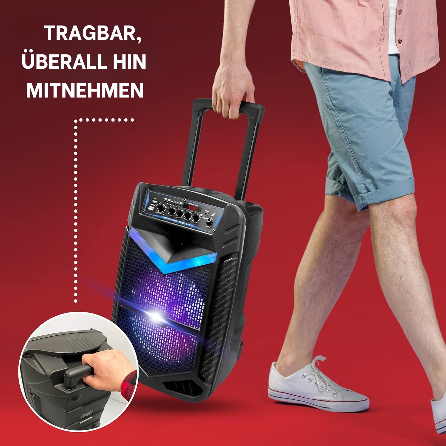 Pyle PA Bluetooth Lautsprecher- Karaoke Maschine mit Karaoke Mikrofon, 600W, Musikbox Bluetooth Box, Partybox, Rechargeable, 10” Subwoofer, 1” Tweeter, Aufnahmefunktion, Partybeleuchtung, USB/SD-Radio