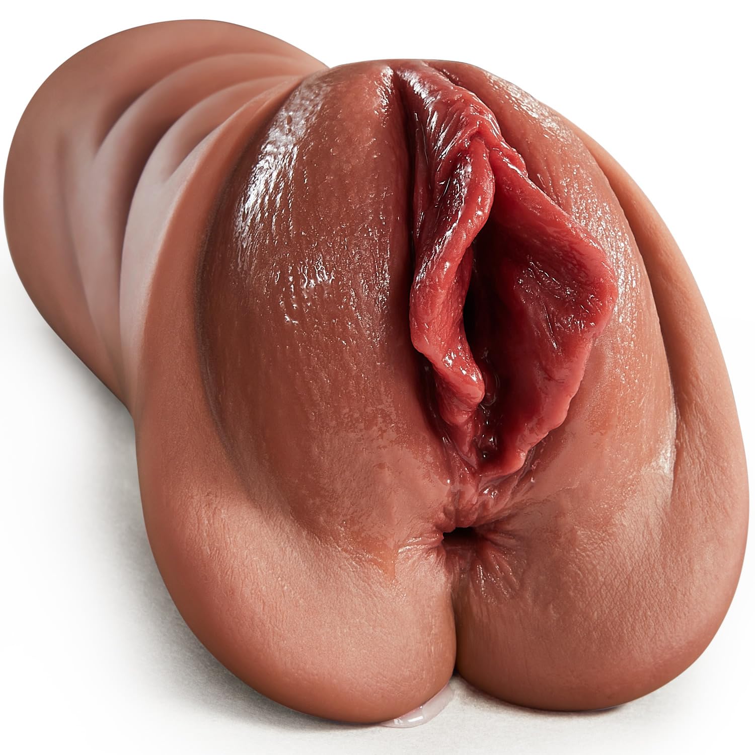 Realistischer Masturbator Taschenmuschi Silikon Masturbieren Sex Spielzeug mit 5D Klitoris Doppelkanal Masturbator Groß für Mann 2 in 1 Sexspielzeug für die Männer solo (Dunkelbraun)