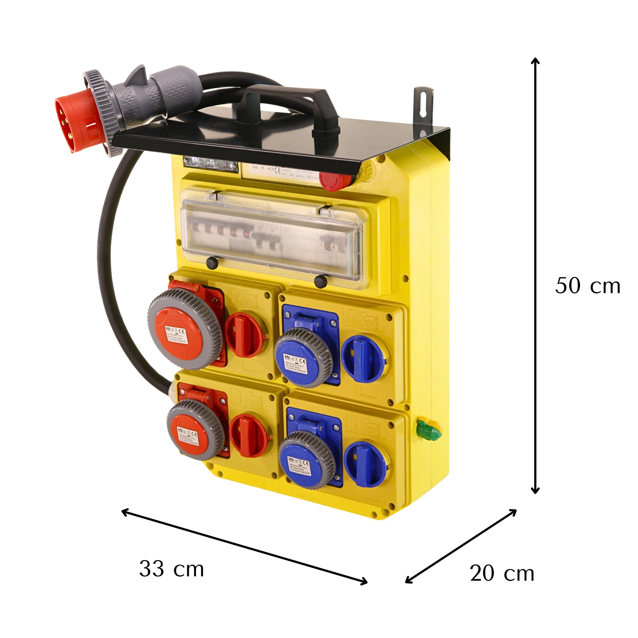 Quadro Elettrico Portatile 32A 400V IP65 in Vetroresina con Prese CEE 16A/32A e Spina Trifase | Da Cantiere, Impermeabile, Resistente a Polvere e Acqua, Per Esterni, Pronto all'Uso, Robusto e Sicuro