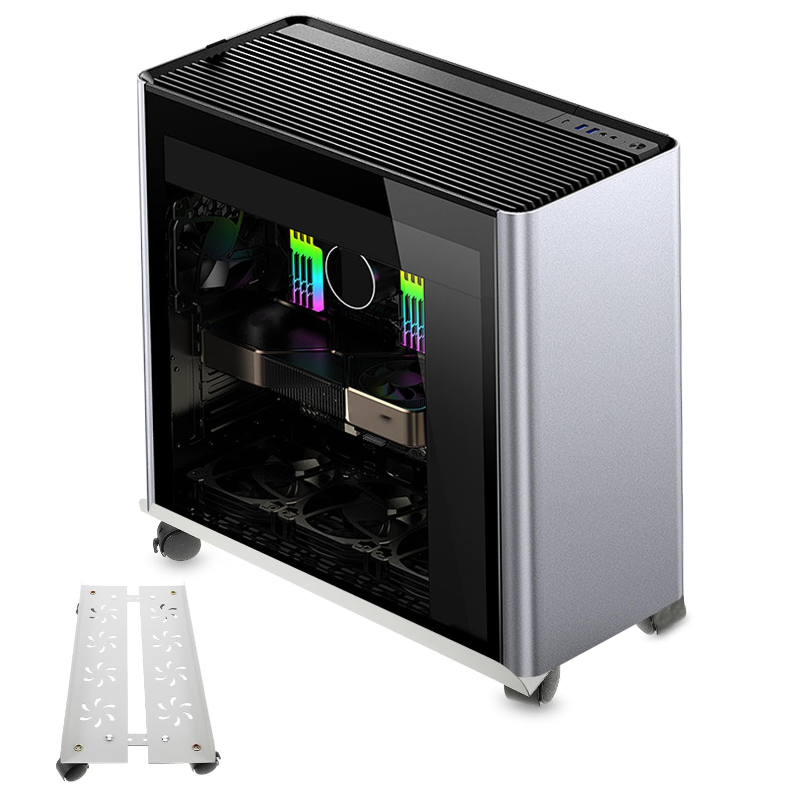 PartyKindom Soporte de Computadora, Soporte de Torre para PC Ruedas, Acero al Carbono, Blanco, Frenos, para Torre de Ordenador, para Escritorio y Hogar