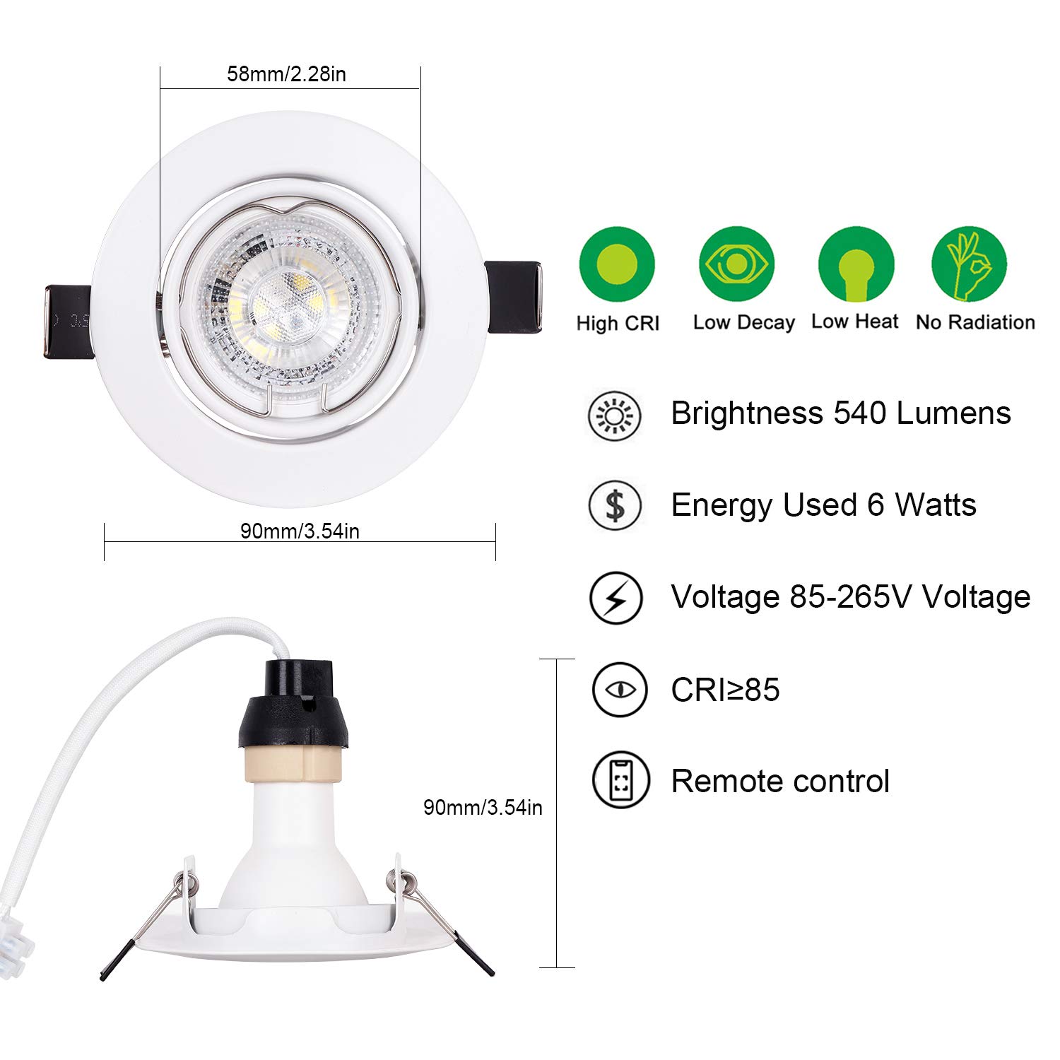LED Spots Encastrables Orientables GU10 RGB 6W 2700K Blanc Chaud 85V-265V Rond Métal avec Télécommande 6er Set