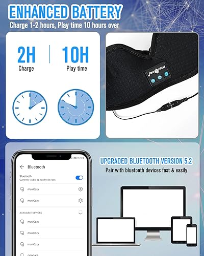 Miniatura 7 de MUSICOZY Auriculares para dormir con diadema Bluetooth y kit de módulo Bluetooth 5.2 con altavoces y cable de carga