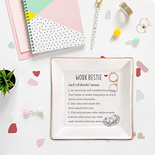 Miniatura 2 de XJF Work Bestie - Plato de cerámica para joyas, regalos de trabajo para mujeres, regalos de agradecimiento para compañeros de trabajo, regalo de