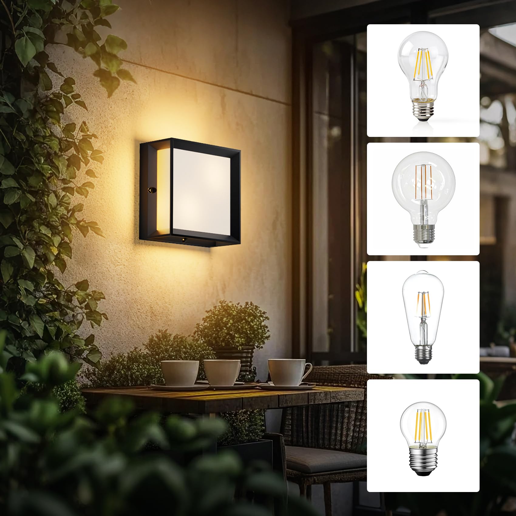 Klighten 2 Pezzi Applique da Parete E27x2 Esterno/Interno,Max 60W,IP65 Impermeabile per Interni ed Esterni,PC + Aluminio,Lampadina Non Inclusa,Nero