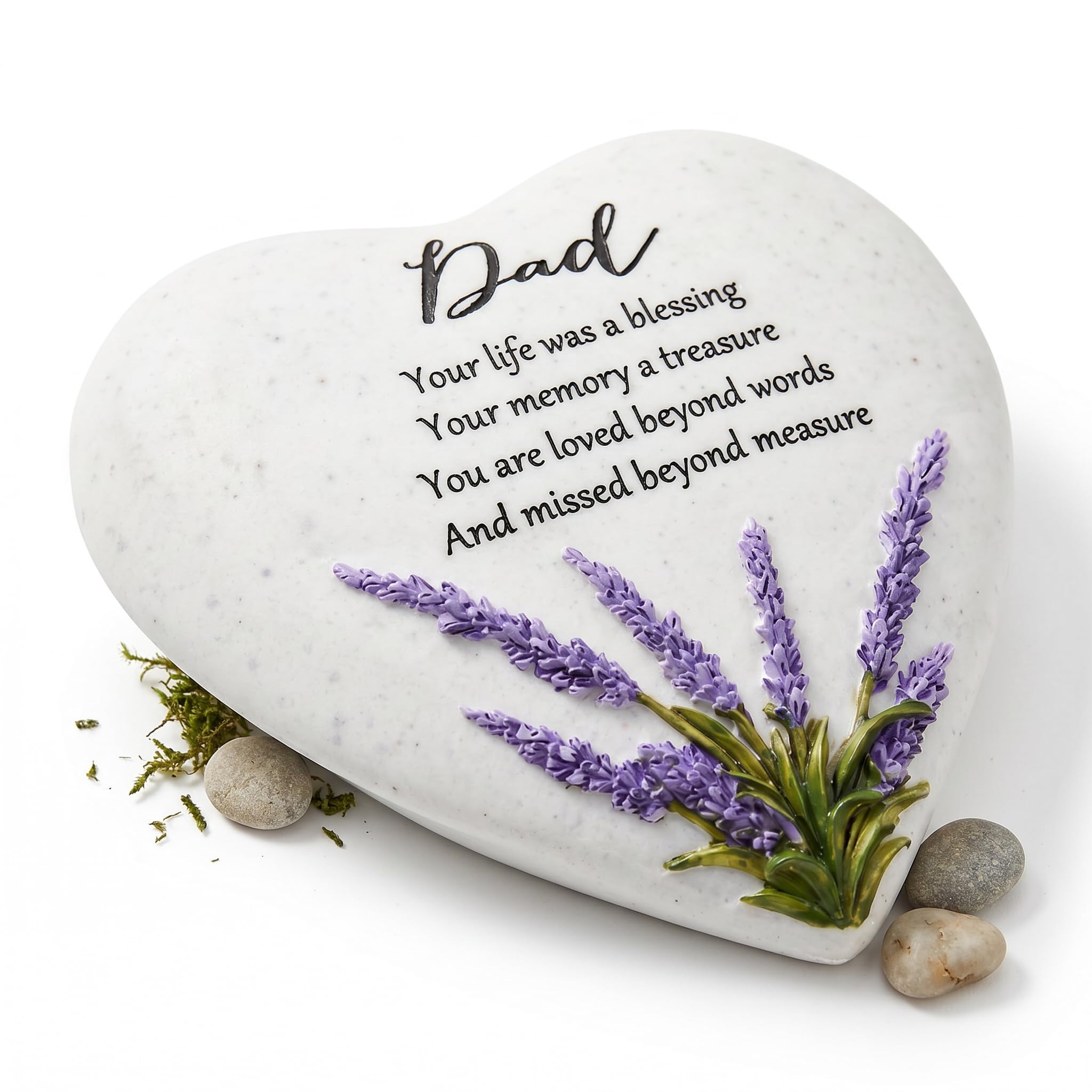 ukgiftstoreonline Dad Graveside Lavender Heart Memorial Stone, Weather-Resistant Resin, Heart-Shaped Tribute Plaque for Home or Graveside Display