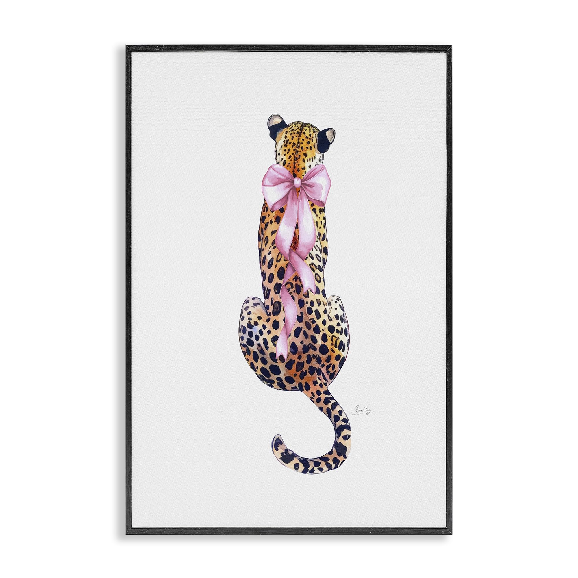 Stupell Industries Midnight Black (Textured) 'Poised In Pink Cheetah'| Framed Giclee Art