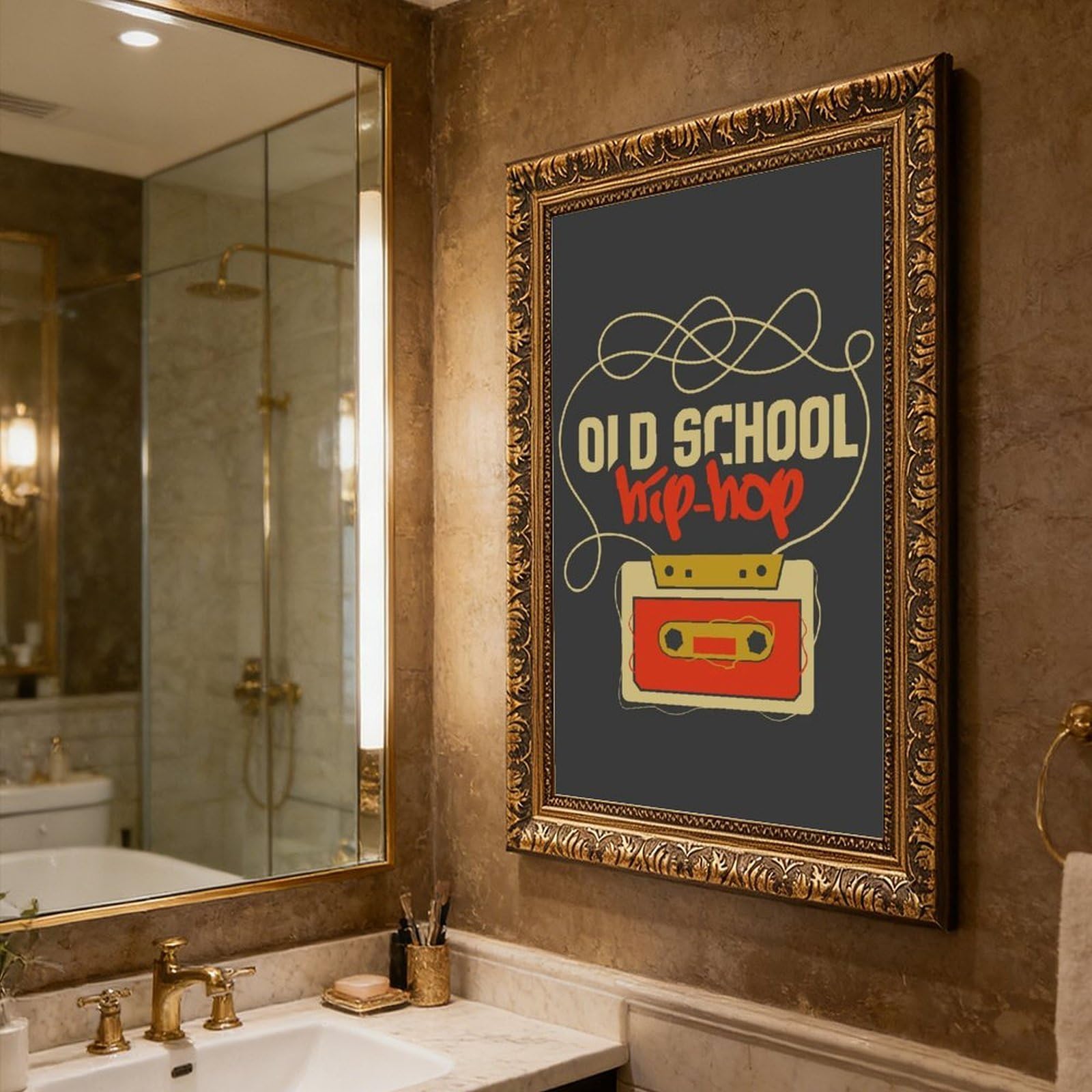 Poster retrò Old School Hip Hop 4 poster su tela decorazione artistica da parete stampa dipinti per soggiorno camera da letto decorazione retrò cornice dorata: 40,6 cm L x 61 cm W