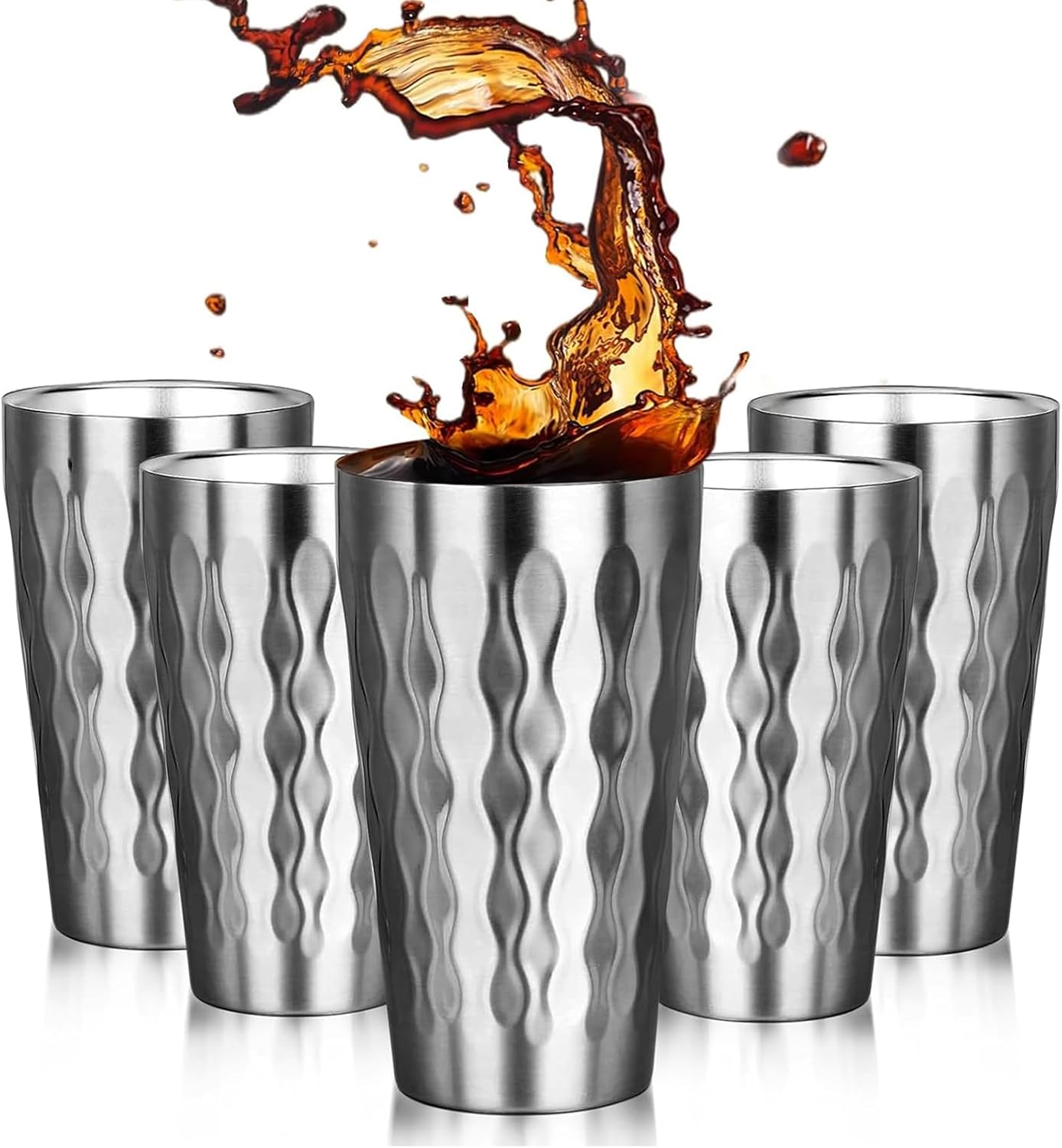 Yummy Sam 16oz Stainless Steel Double Wall Cups, Insulated Coffee Mug for Hot & Cold Drinks, 450ml Drinking Glasses, Unbreakable Tumblers, 5Pack