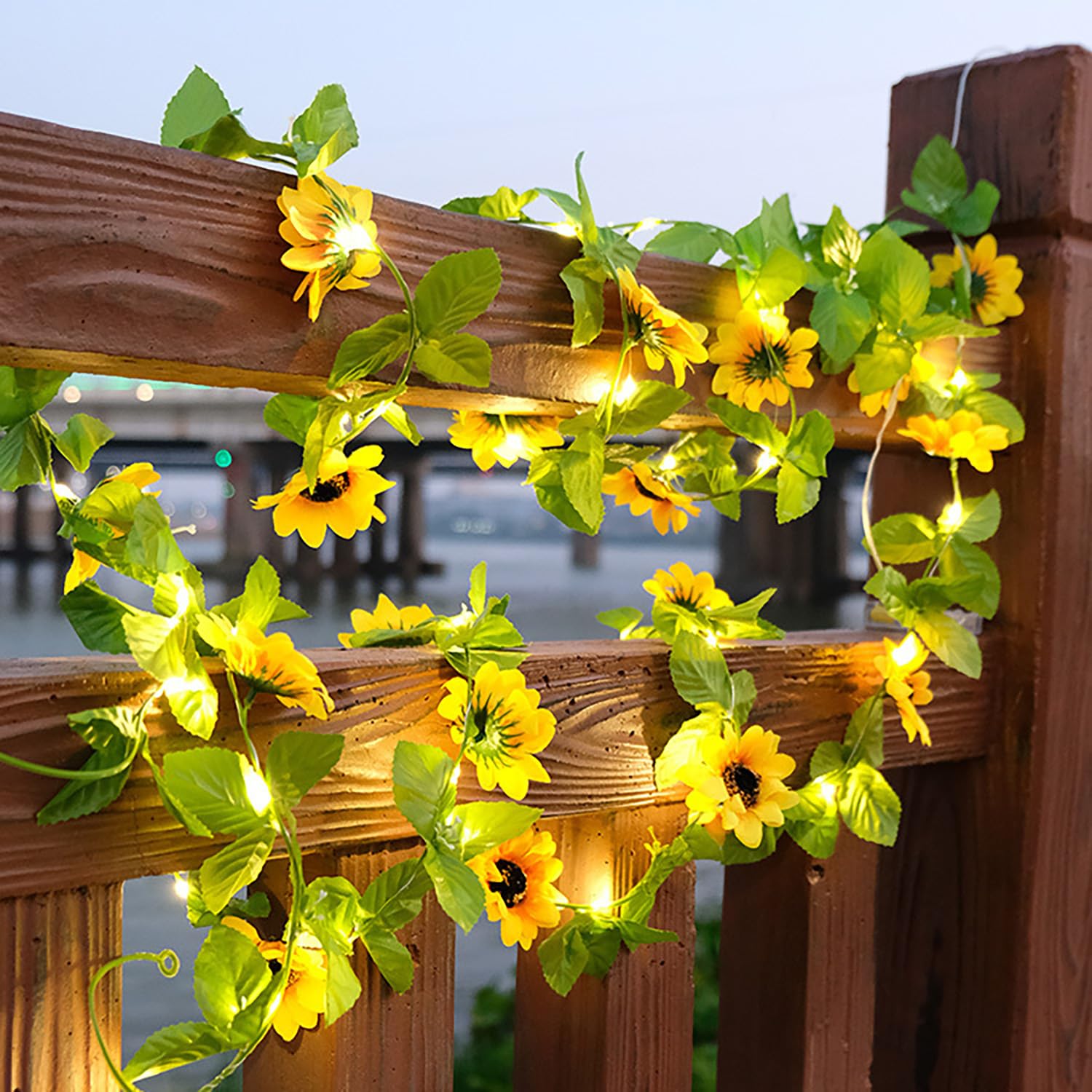 KINGCOO Solar Sunflower Garland Lights Outdoor, Waterproof LED Artificial Flower Solar Fairy String Lights for Garden Fence Landscape Wedding Christmas Party Lighting Decoration (2M 20LED)