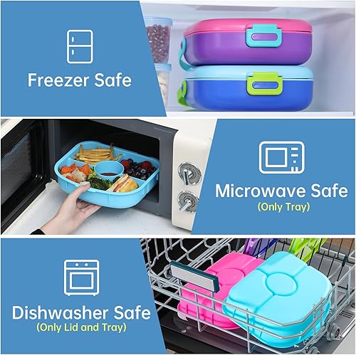 Miniatura 7 de HAIXIN HOME Bento Box - Lonchera a prueba de fugas para niños, contenedores de lonchera con 4 compartimentos, incluye 50 calcomanías para que los