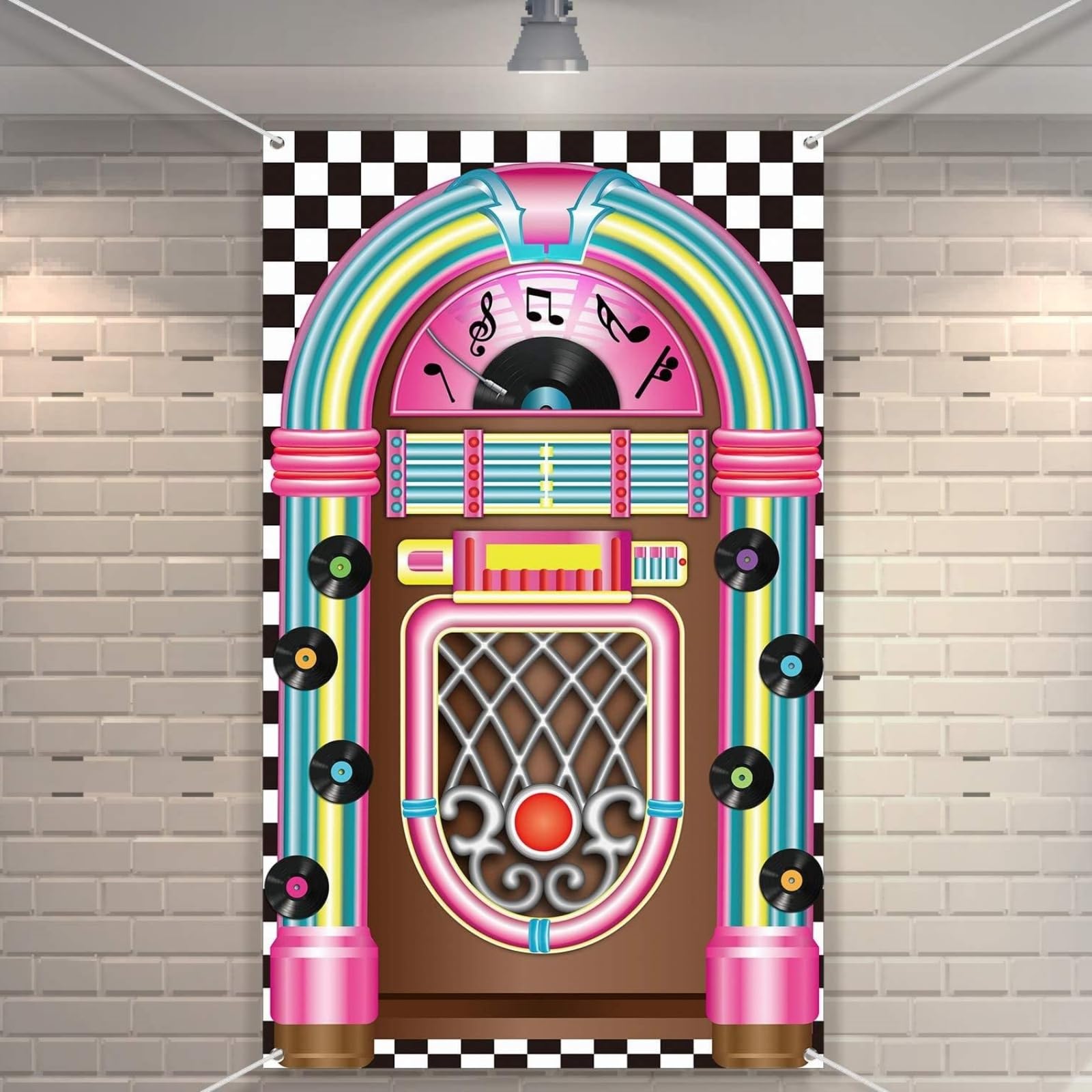 Turntable Cutout Banner 50s Rock and Roll Banner, The Fabulous 50's Door Cover, 50s Diner Backdrop Large Decoration