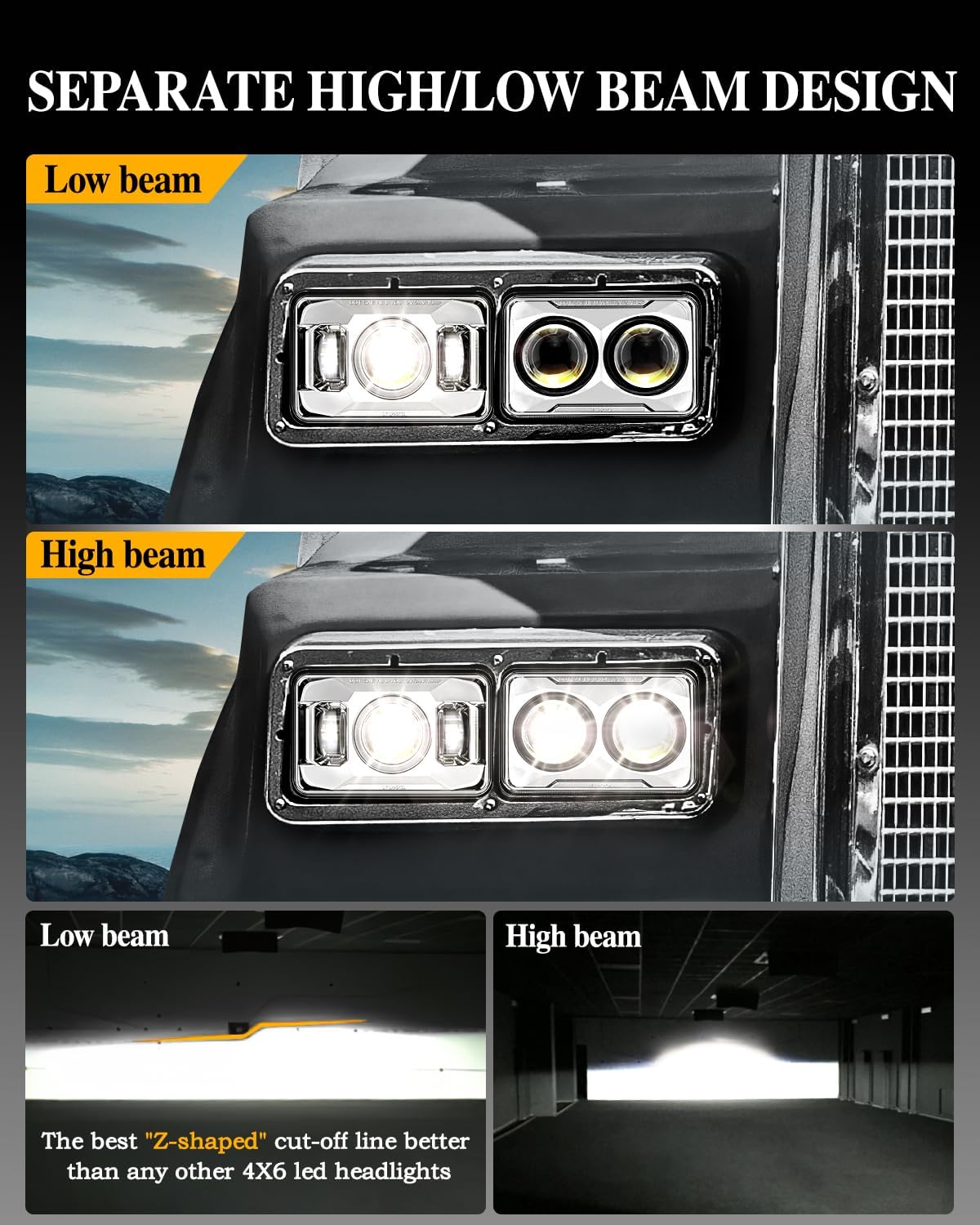 DOT Approved 4x6 inch LED Headlights 1000% Bright 120W Compatible with Kenworth T800 T600 Peterbilt 379 Feightliner O-ldsmobile Cutlass H4651 H4652 H4656 H4666 H6545 Black - Chrome