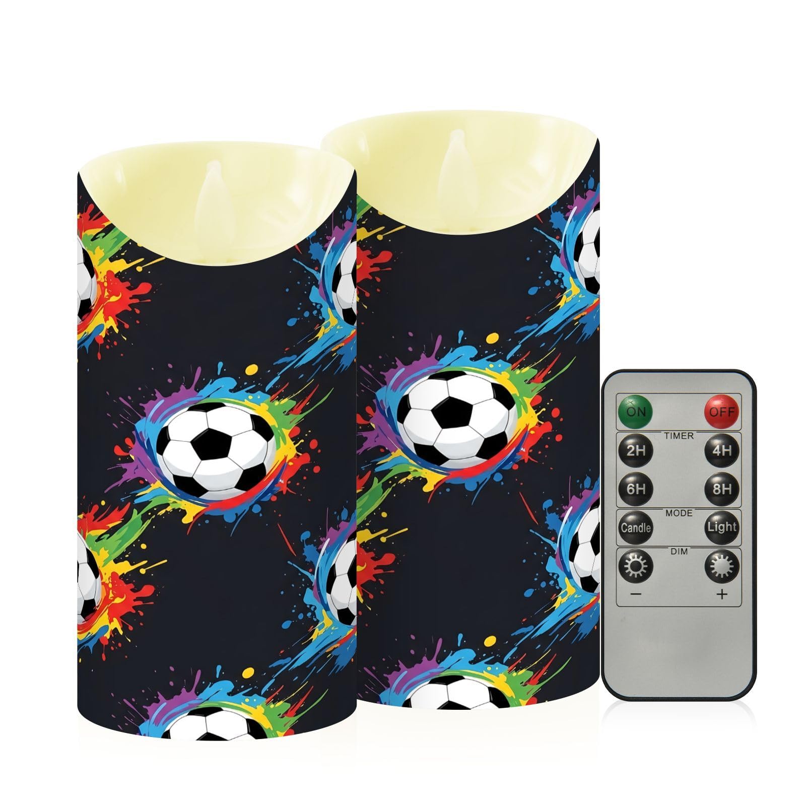 Ewusp Football Flameless Candles Battery Operated Flickering LED Pillar Candles Set of 2 with Remote Control & Timer, for Home Decor Wedding Holiday Party Centerpieces