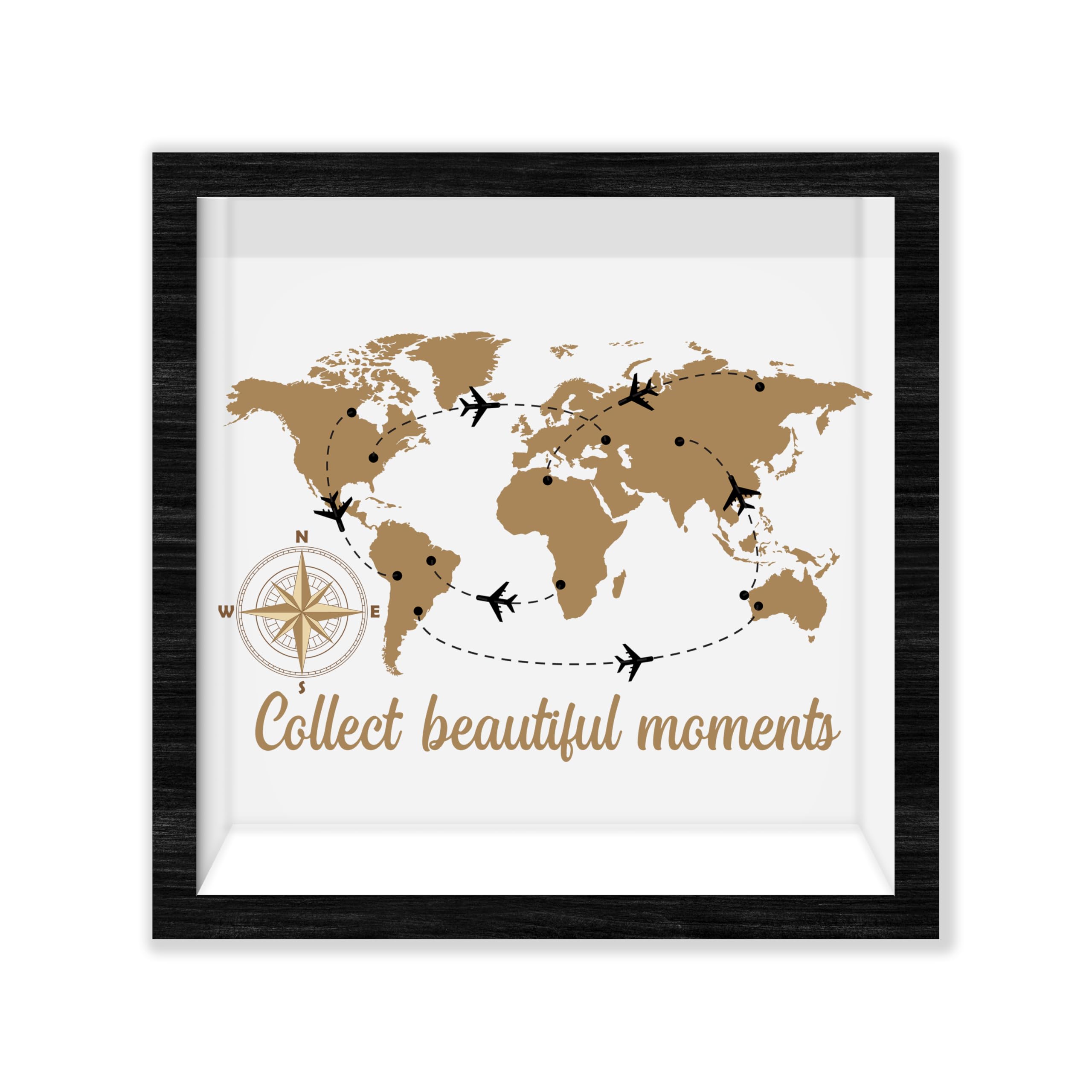 Black Travel Shadow Box Frame with Slot, Collect Beautiful Moments Boxes Frames for Fund, 8x8 Memory Box for Keepsakes, Travel Gifts and Decorations, 09