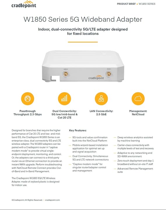 5-yr NetCloud Branch 5G Adapter Essentials Plan and W1850 Adapter (5GB Modem)