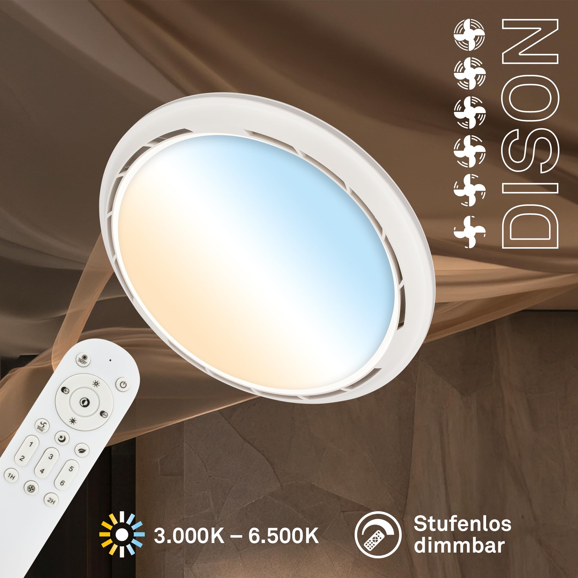 BRILONER - Ventilatore da soffitto con luce LED, telecomando, 6 velocità, CCT e luminosità regolabile, lampadario ventilatore da soffitto, lampadario, camera da letto, 44 cm, bianco