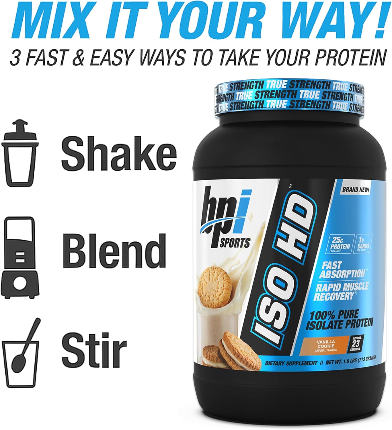 BPI Sports ISO HD Isolate Protein Powder – 100% Whey Isolate, Protein Powder for Muscle Gain - Vanilla Cookie - 1.6 Lb - 23 Servings - Image 5