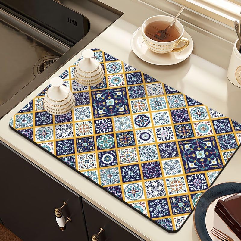 Image of HomeCloud Dish Drying Mat for Kitchen Counter - Super Absorbent, Non-Slip & Heat-Resistant - Quick Dry Rack Pad for Dishes, Utensils, Coffee Maker - Stain-Hiding Design (Purple 2 Boxes)