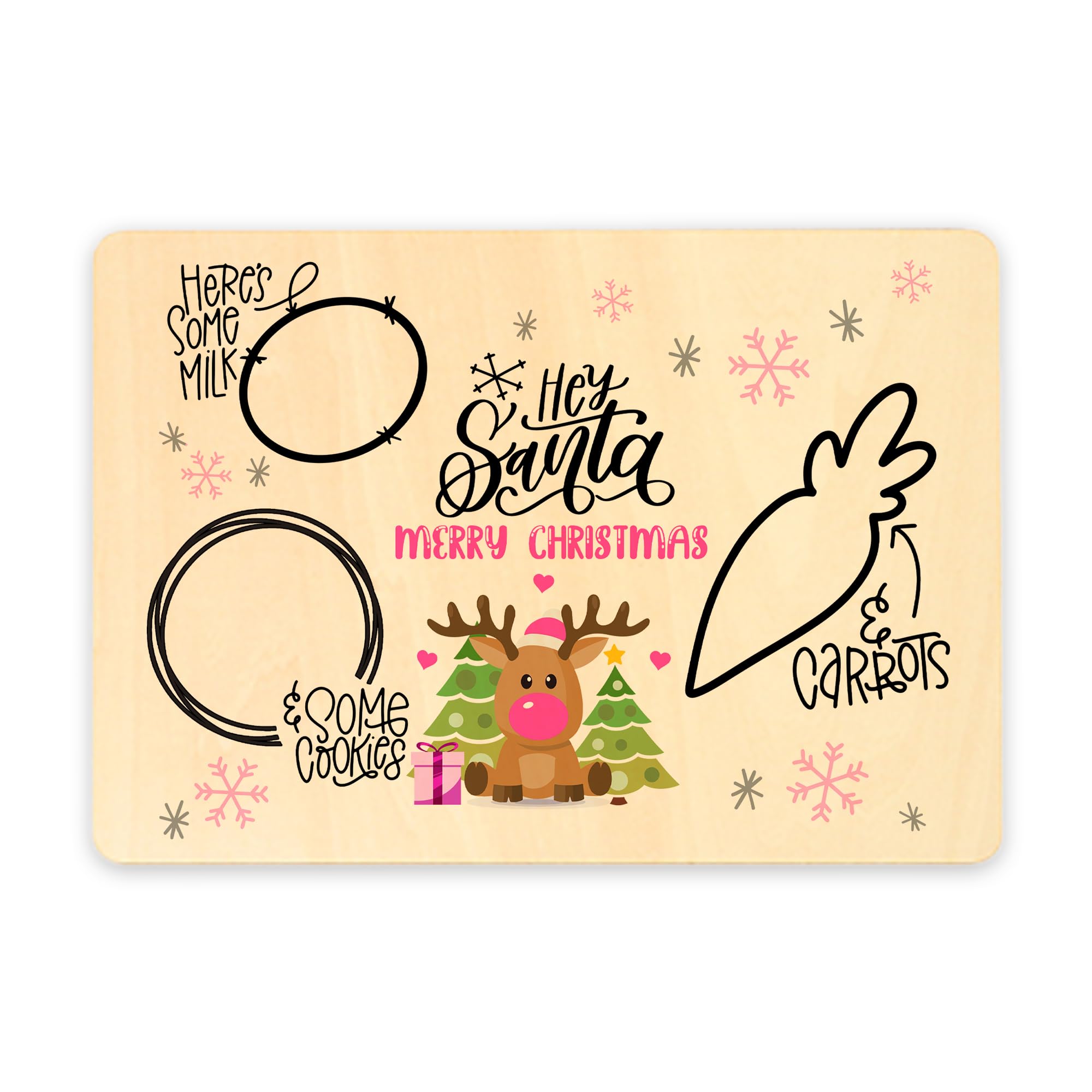 Print Maniacs Christmas Eve Santa and Rudolph Reindeer Treat Personalised Any Name Xmas Plate Board Wooden Place Mat 28cm x 20cm Reindeer Pink (No Name)