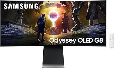 Samsung Monitor Gaming Odyssey OLED G8 (S34DG850), Curvo (1800R), 34 pollici, 3440x1440 (WQHD), 21:9, HDR10+, OLED, 175Hz, 0,03ms (GtG), Freesync Premium Pro, HDMI, USB, DP, WiFi, Casse, HAS