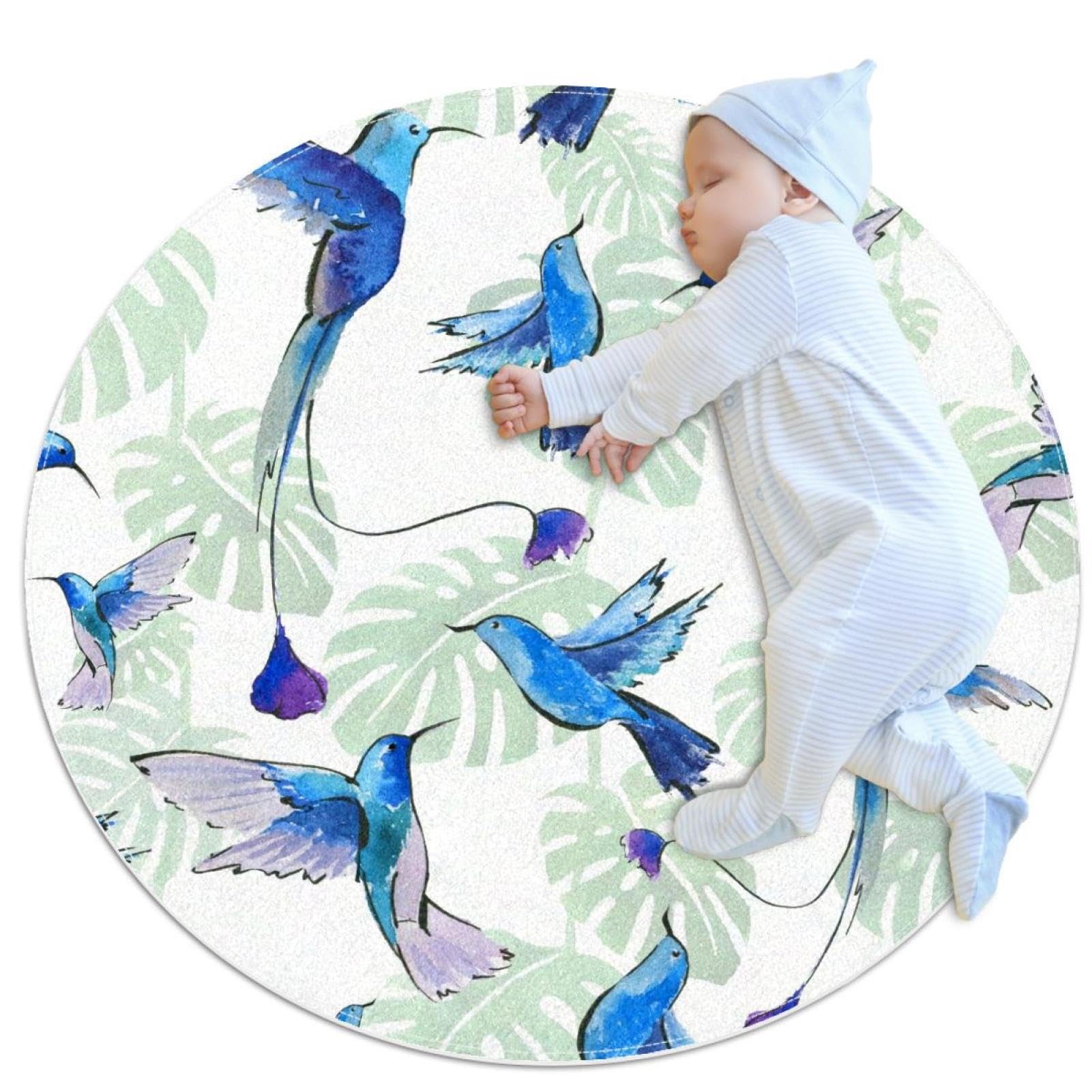 Tapis de chambre enfant colibri rond déco colibri et feuilles
