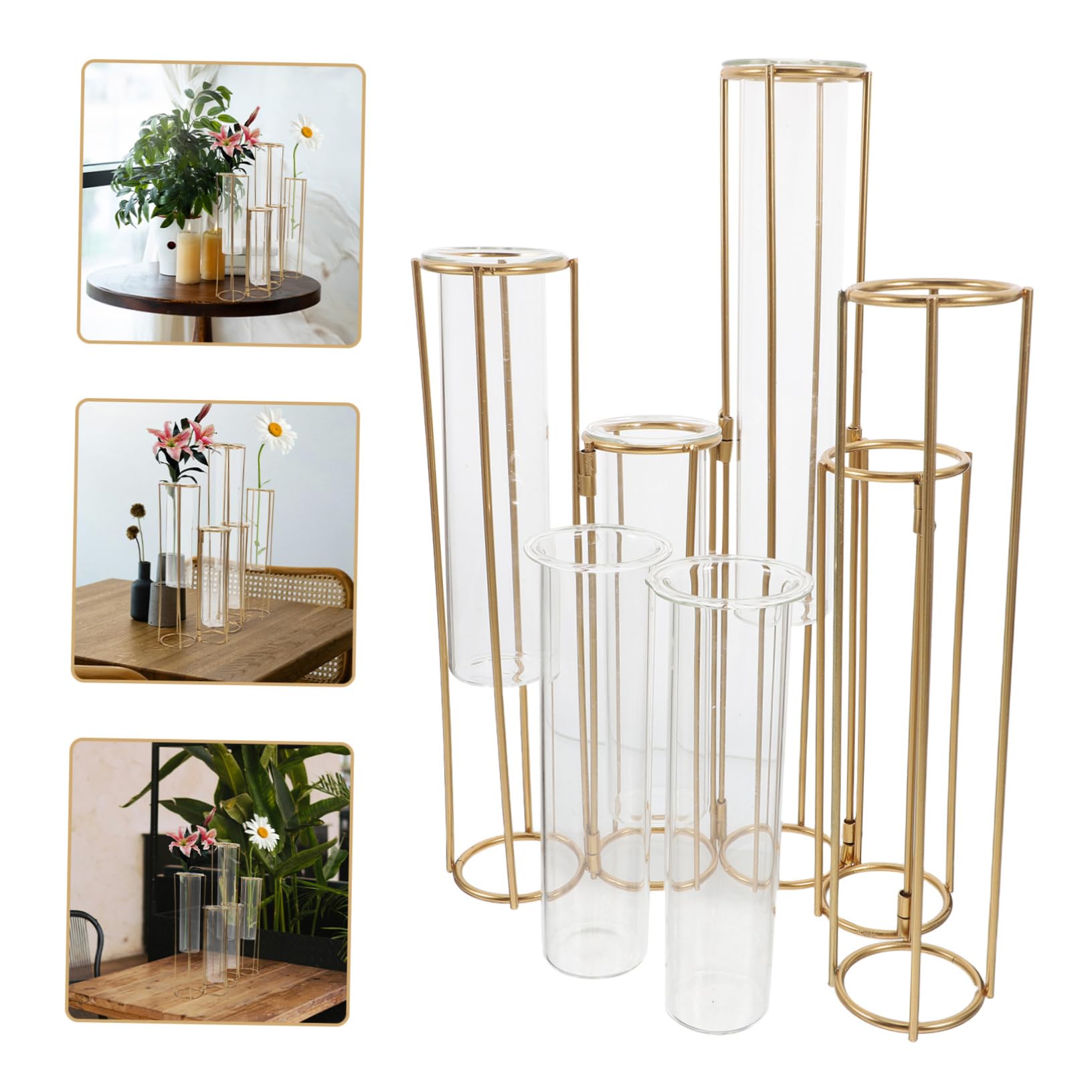 Ciieeo Vase Hydroponique Verre Support pour Plantes avec Cadre Métallique Tubes De Propagation pour pour Maison Et Bureau