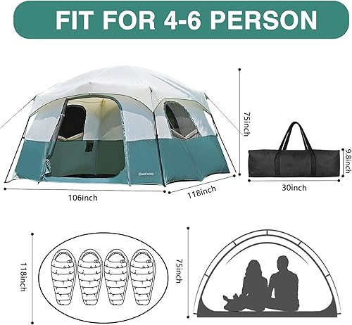 Miniatura 7 de Tents 46812 Person, Easy Setup Waterproof Camping Tent with Rainfly, Portable Double Layer Large Family Tent for Camping Backyard Outdoor &Hiking