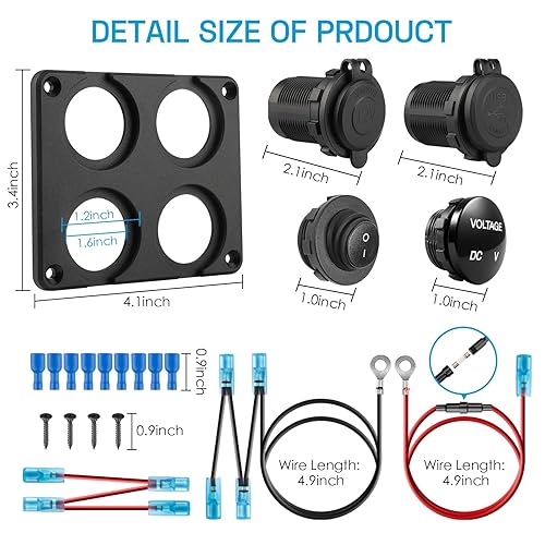 Miniatura 6 de Panel de toma de corriente de cargador 4 en 1 mejorado, doble QC 3.0 12V toma de corriente USB y medidor de voltímetro de automóvil y enchufe de