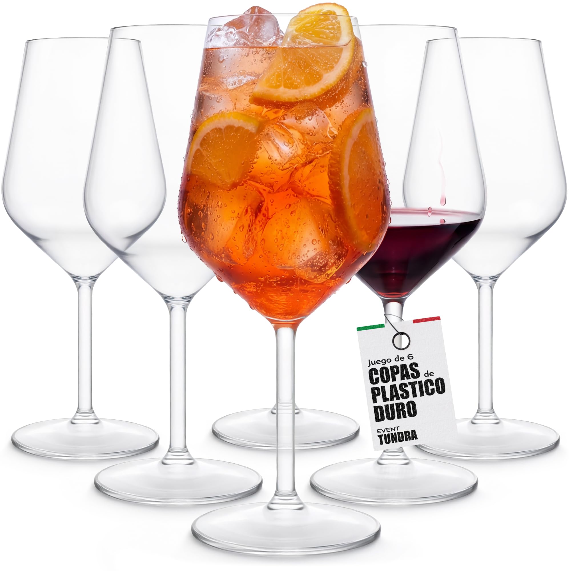 TUNDRA - 6 Copas Plastico Duro REUTILIZABLES para Vino y Cócteles | EVENT 47 cl. | IRROMPIBLES en Tritan® (Plástico Rígido) - Vasos de Plastico BPA Free y Aptas para Lavavajillas, Transparentes
