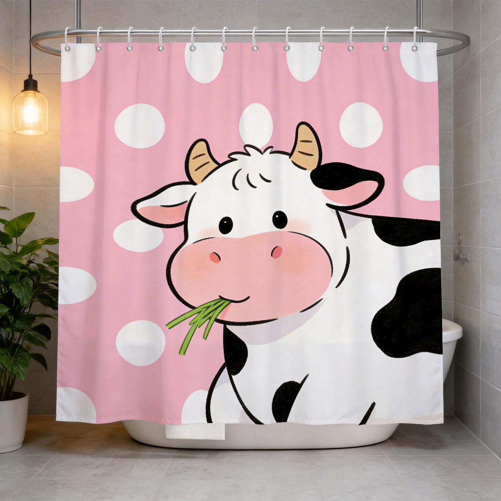Hongduo 3D Cartoon Cow Shower Curtain for Stalls Bathtubs Kids Bathroom Decor Shower Curtain Set Polyester Fabric Waterproof 200x200cm/79X79 Inch with Hooks