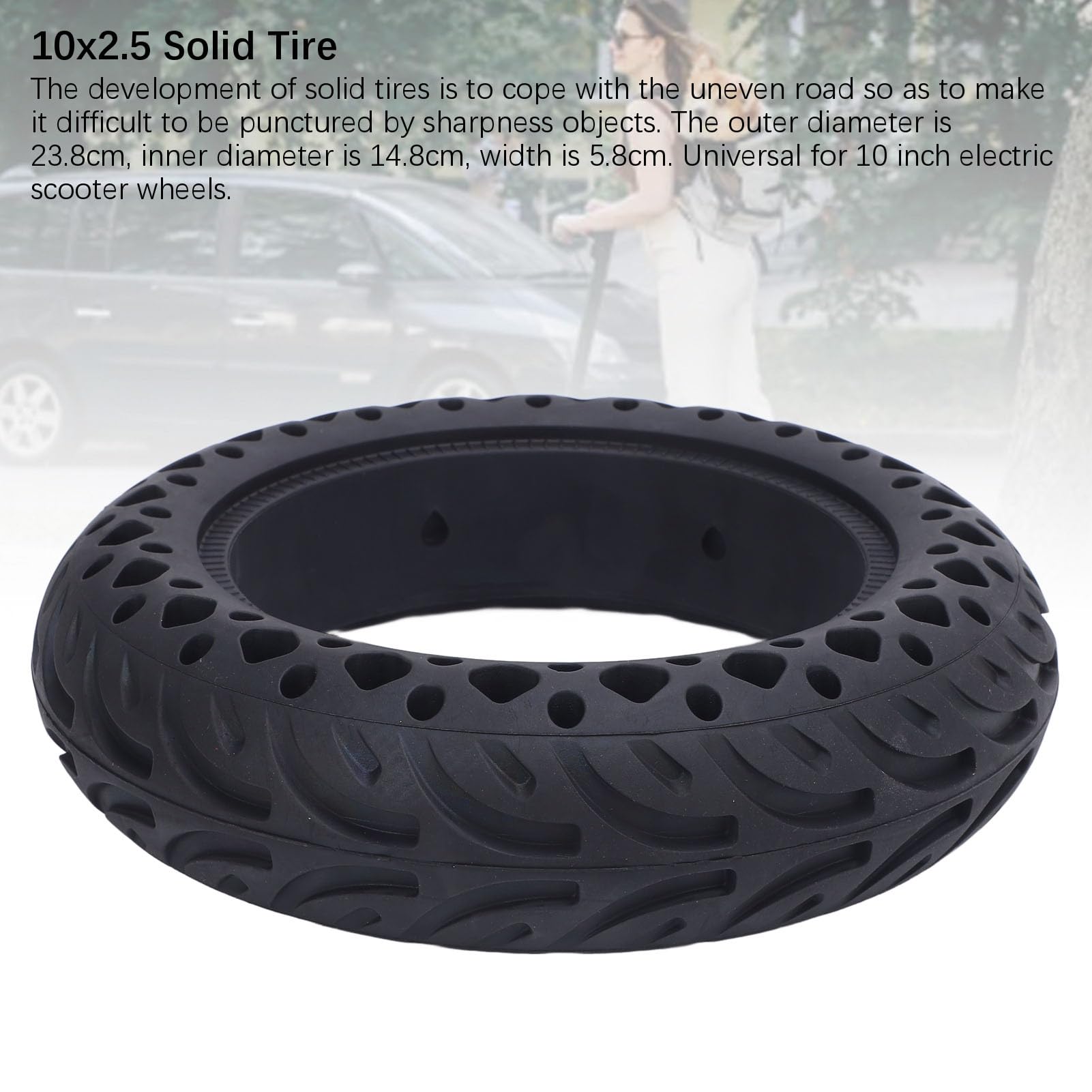 Neumático de Caucho Macizo de 10 x 2,5 Pulgadas para Patinete eléctrico. No Requiere inflado. Neumático con diseño de Panal Que Absorbe los Impactos y excelente Agarre para Ruedas de 10 Pulgadas.