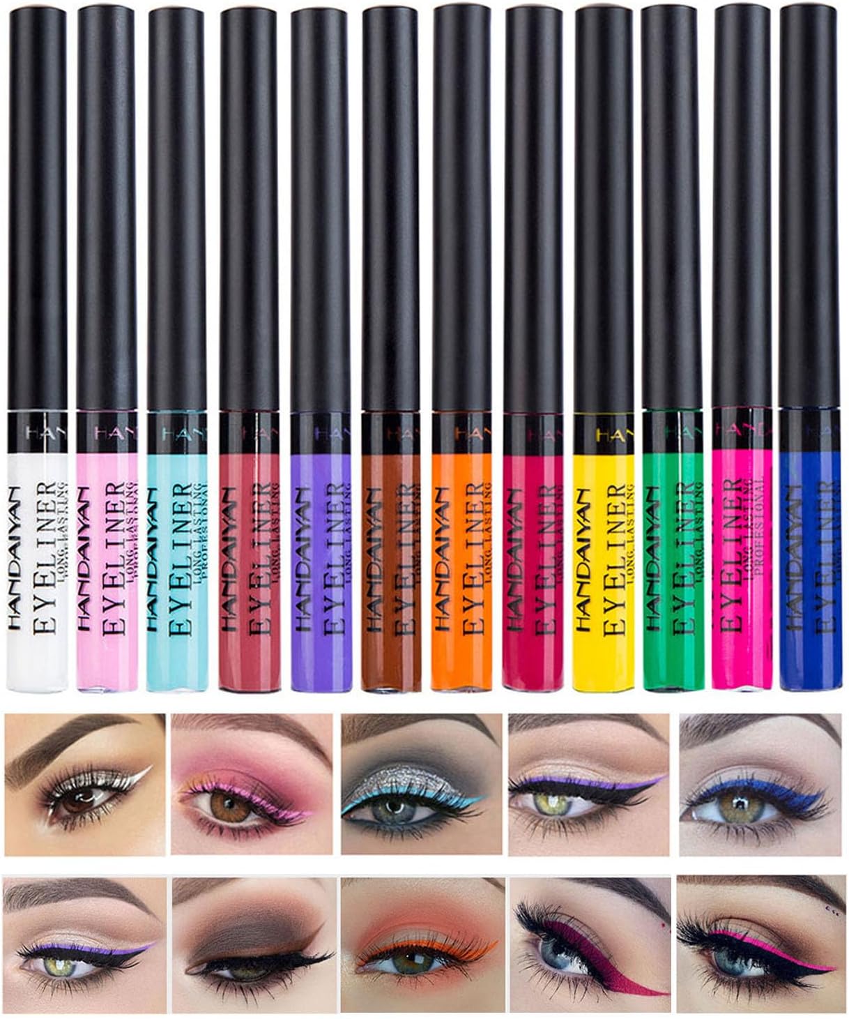 Waterproof Liquid Eyeliner Matte Liner Set 12 Pcs Long Lasting Pigment Professional Makeup Colorful Sweat Smudgeproof,Gel,Soft,Smooth,Natural,Hyper Easy Suit Clubs, Stages, Parties Gift Kit(A)