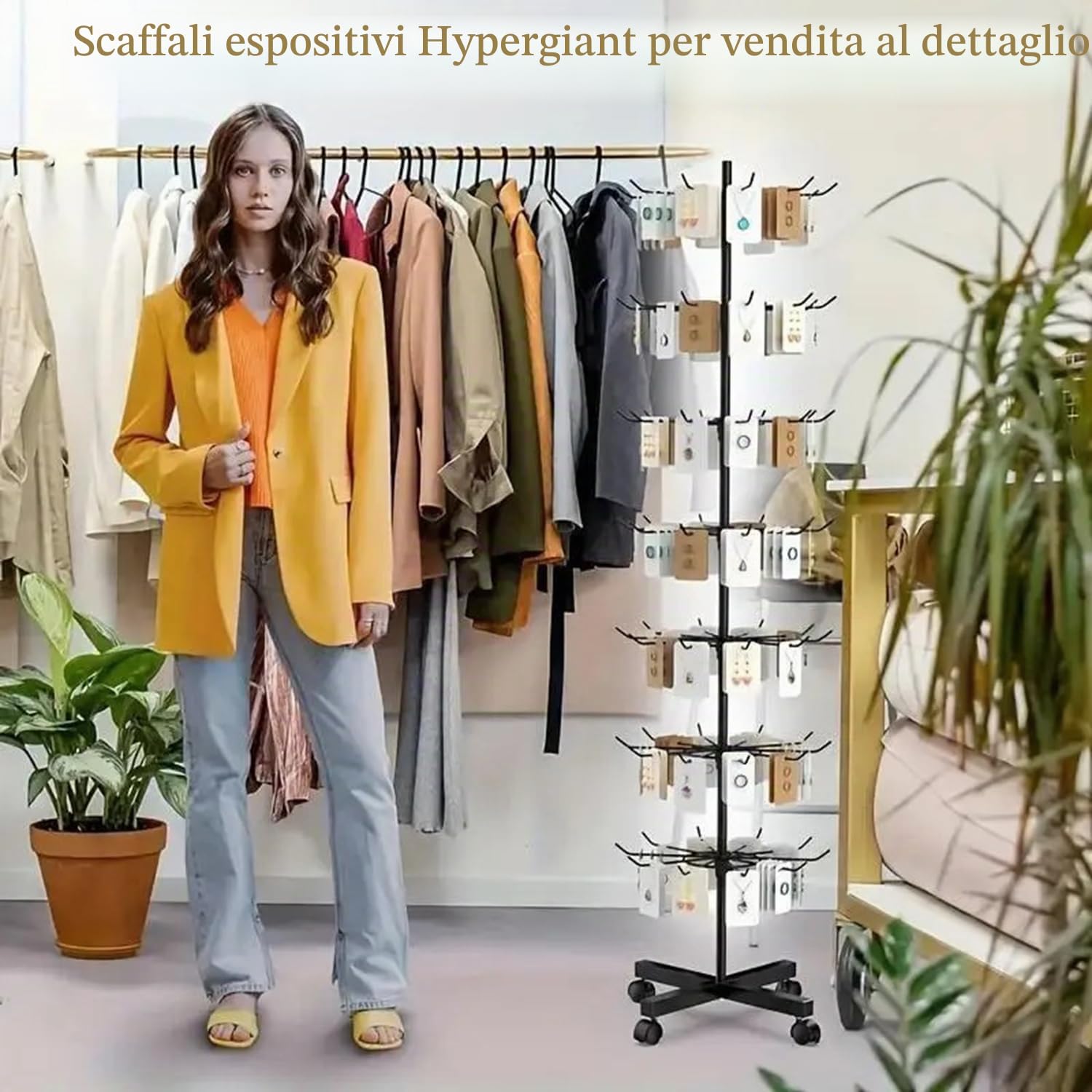 Espositore Girevole Per Articoli,Espositori Con Ganci Per Negozio In Metallo,7 Livelli Scaffale Calzini Negozi Con Ruote Da Terra Per Metallo Portachiavi Palline Schedine Biglietti Auguri,Ecc.(Nero)