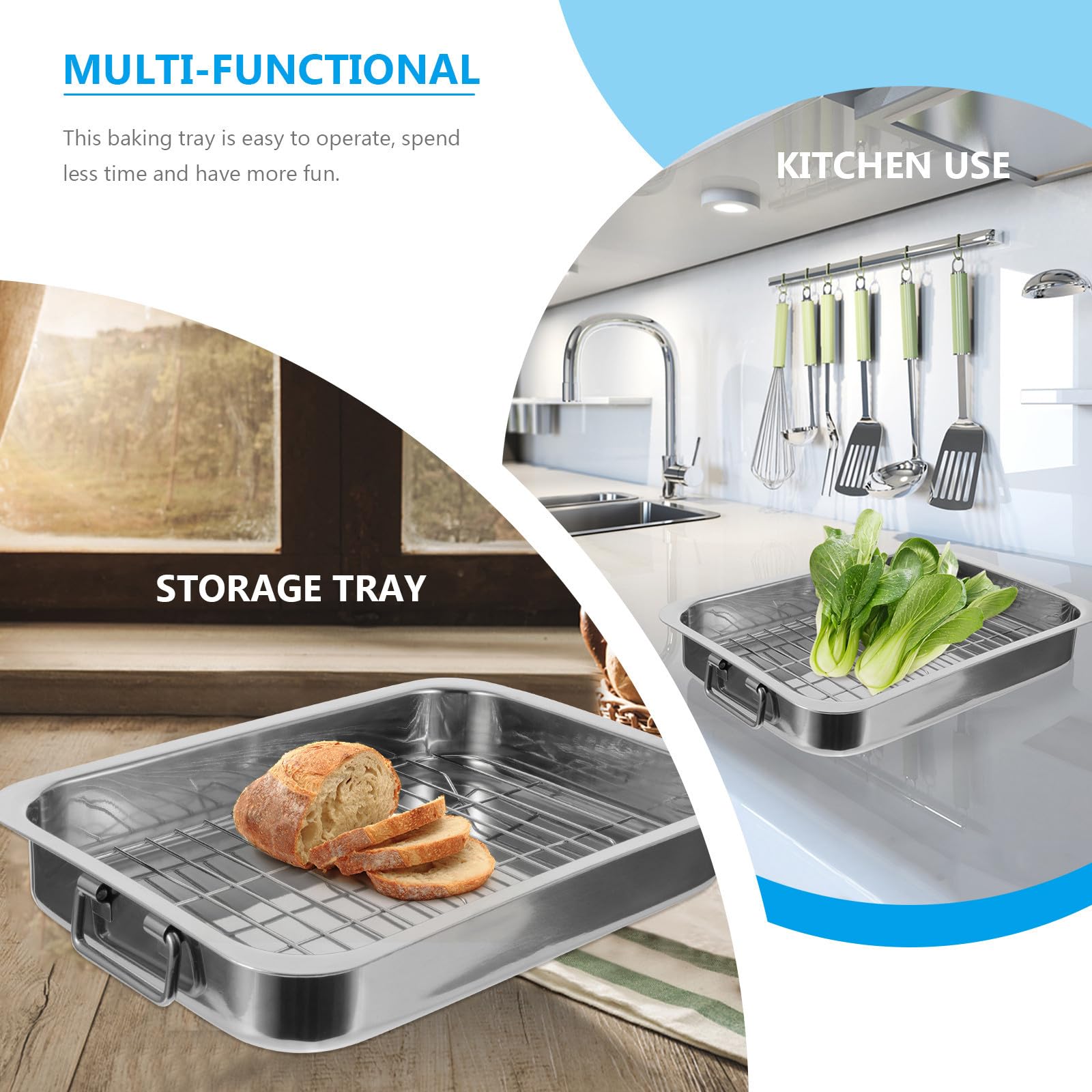 YARNOW Juego de Bandeja con Rejilla Práctica y Fácil de Limpiar Rectangular para Hornear de Acero Inoxidable para Cocina y Fiesta