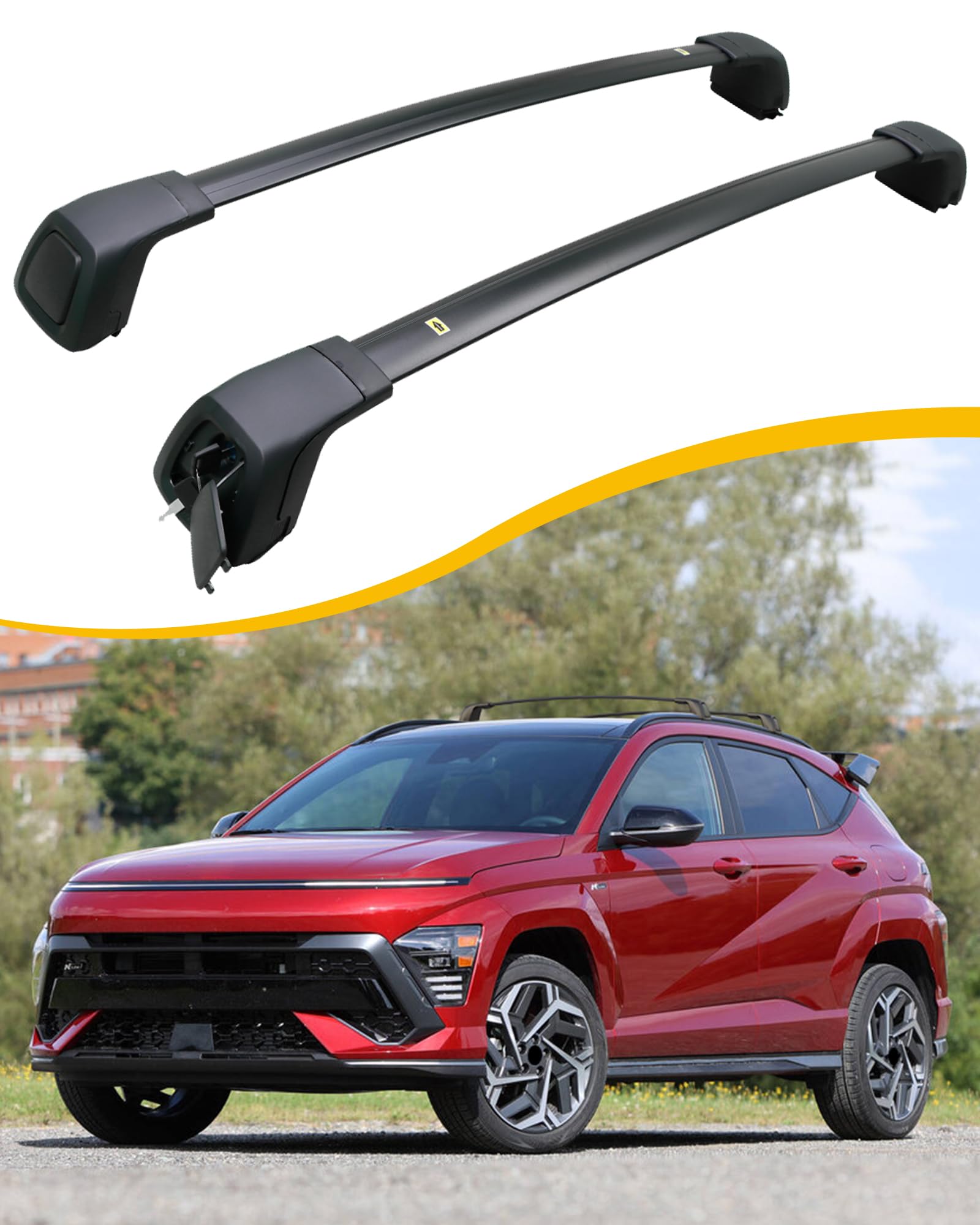 EZREXPM Cross Bars Roof Rack Fit for Hyundai Kona & Kona Electric 2024 Lockable Luggage Rack Crossbar Cargo Carrier Rooftop Accessories (with Side Rails)