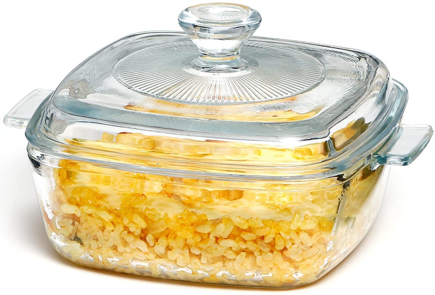 Glass Casserole Bowl with Lid Oven Safe Square Solid Glass Deep Casserole Bowl with Handles, Glass Microwave Bowl with Glass Lid Casserole Cookware Glass Container with lid (Set of 1) Brand: Boxoza