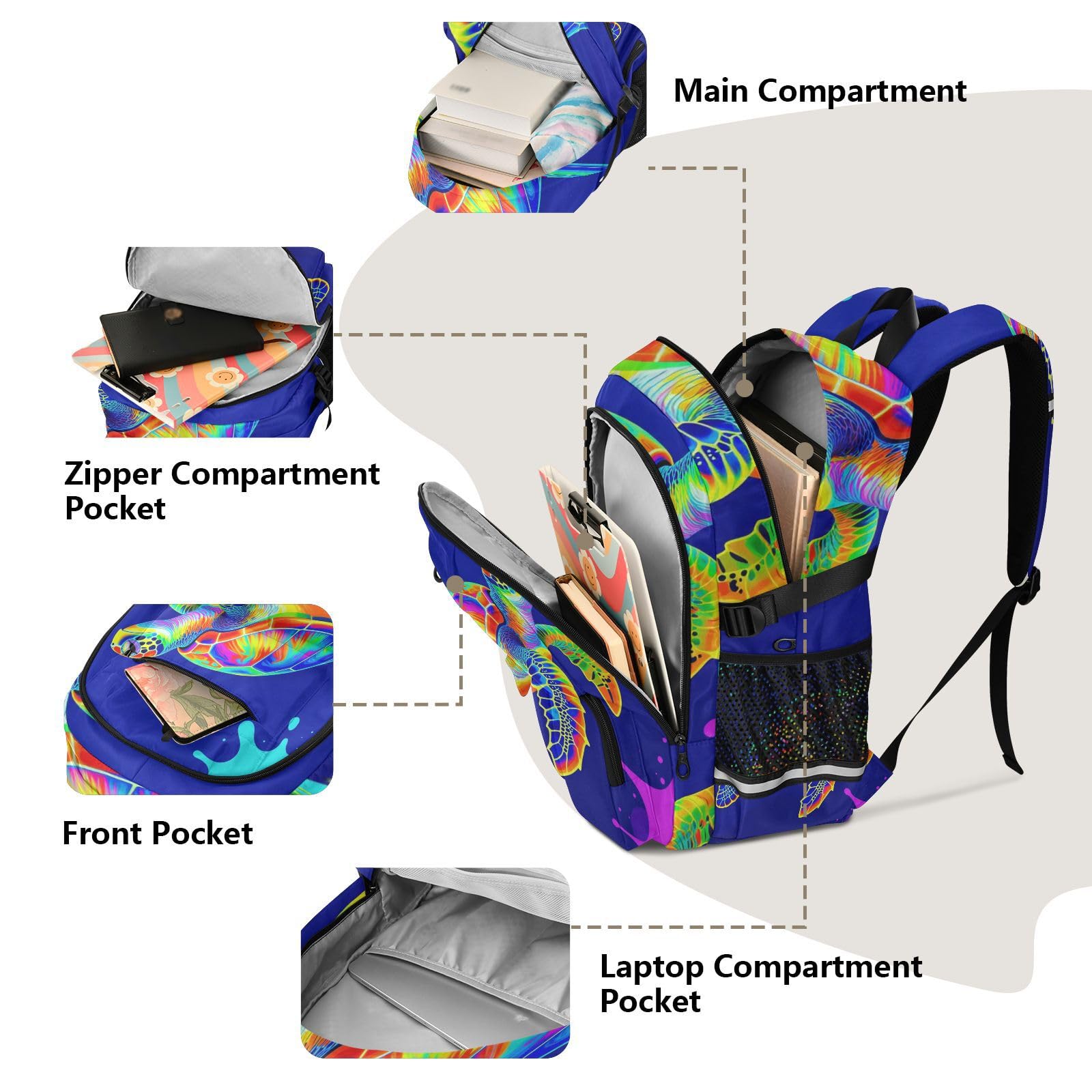 Grande zaino da viaggio blu tartaruga borsa da lavoro 44,5 cm