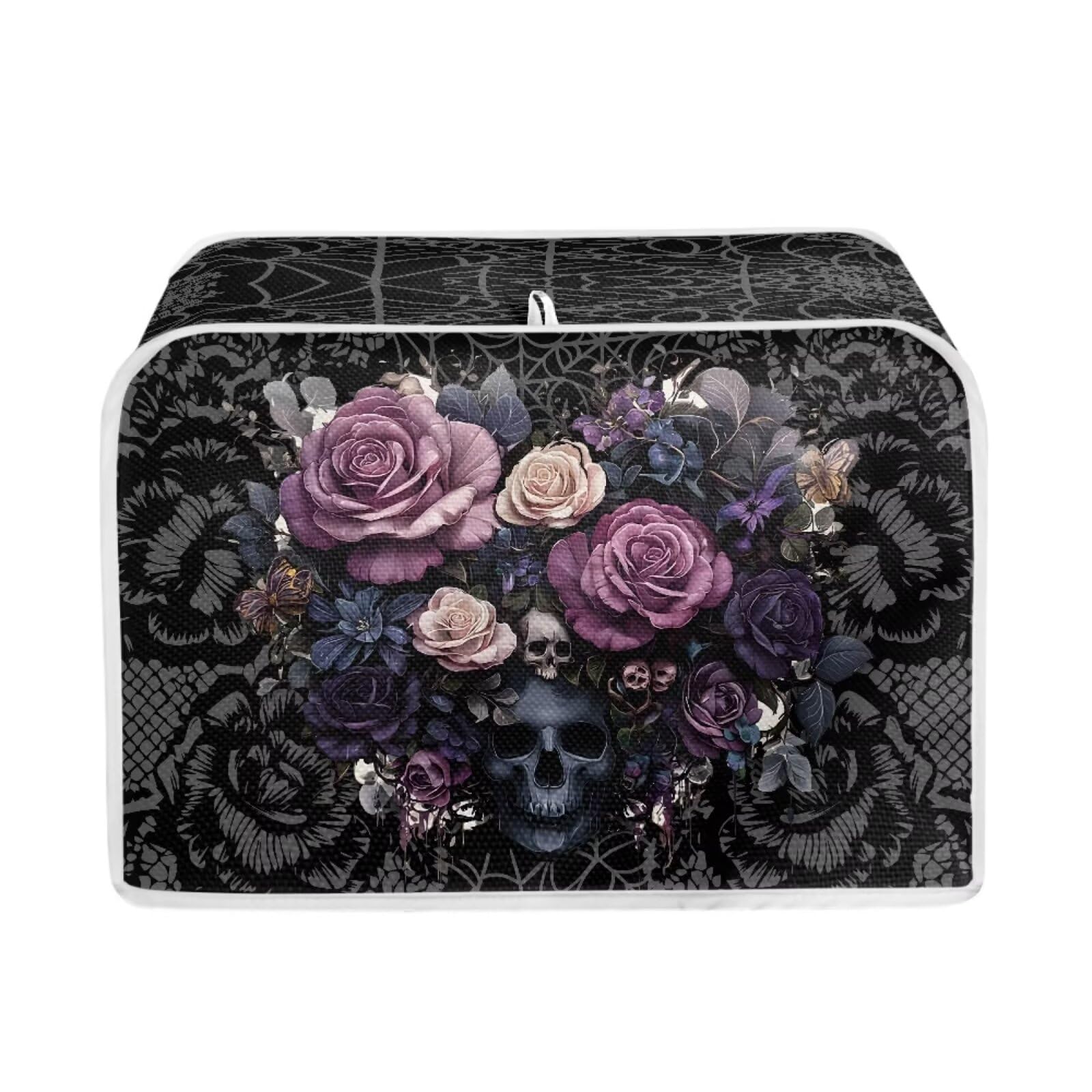 Skull Rose Print Toaster Dust Cover 2 Slice Bread Maker Machine Covers Dust-proof Small Kitchen Appliance Covers, Machine Washable