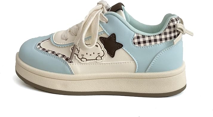 Womens Y2K Cat Star Sneakers Chunky Platform Cute Shoes Kawaii Walking Shoes for Women Retro Casual Lace Up