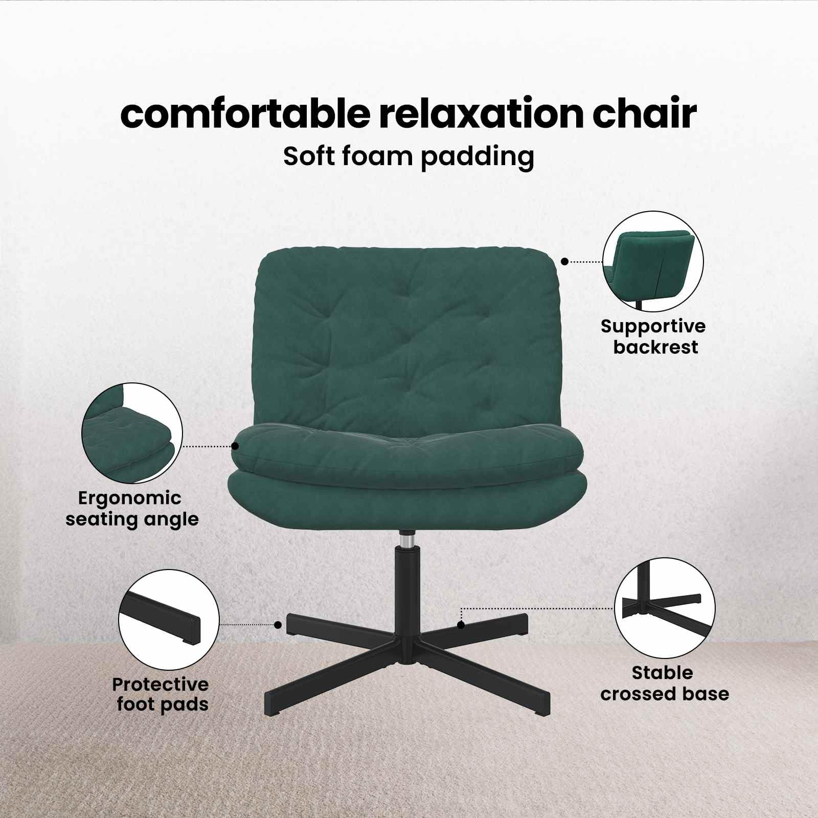 vidaXL Sillón Relax Giratorio Verde Oscuro 63 x 75 x 76 cm Terciopelo