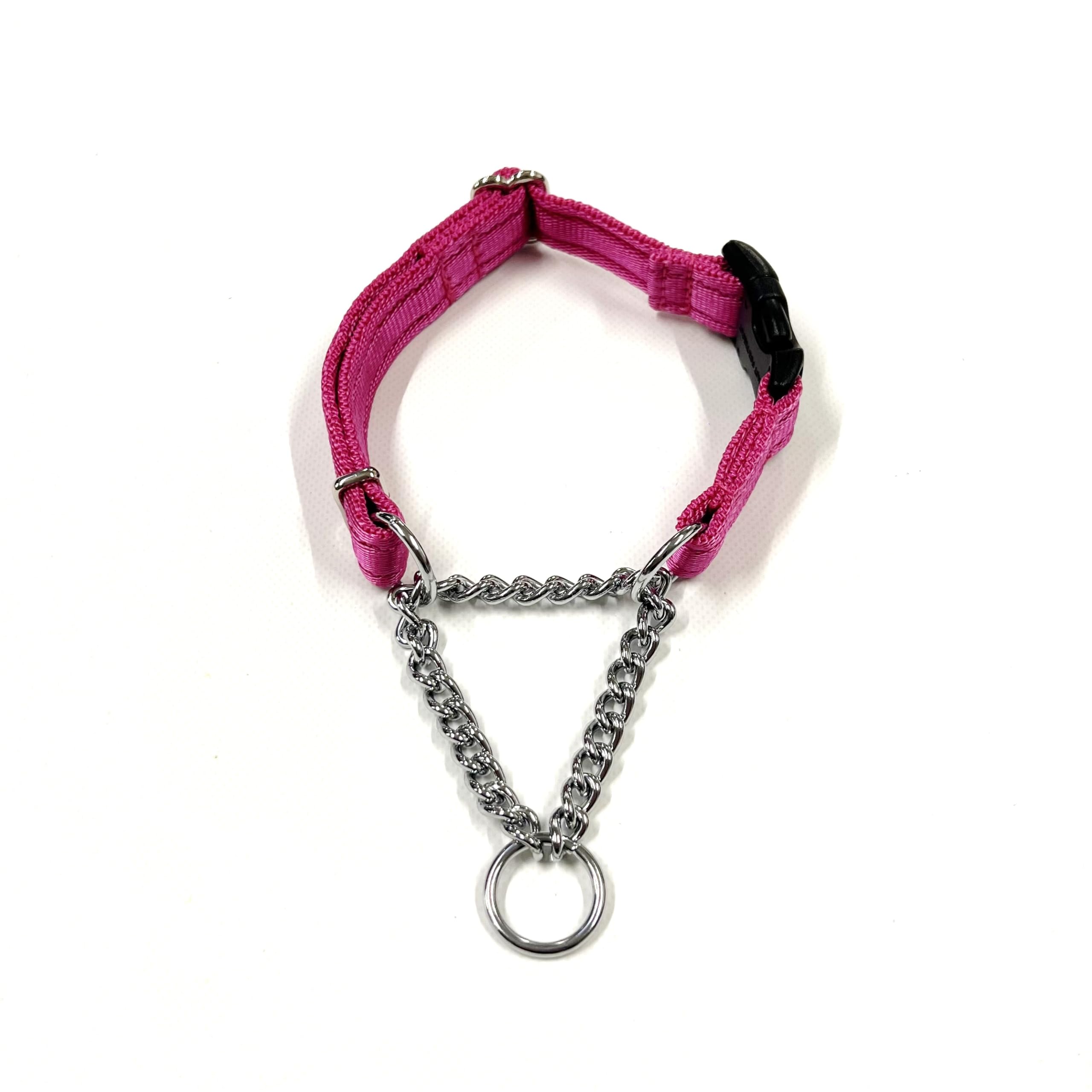 Adjustable Half Check Chain Dog Collar 20mm With Curved Side Release Buckle (Large, Cerise) — image 1