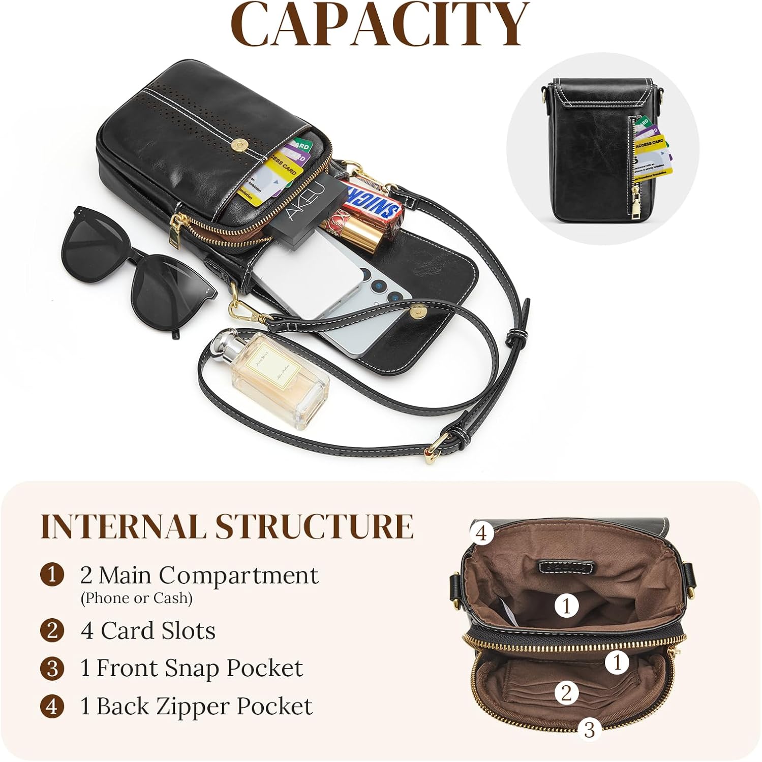 S-ZONE Vegan Leather Small Crossbody Bags for Women Trendy Cell Phone Purses Womens Wallet with Adjustable Strap Card Slots - Image 4